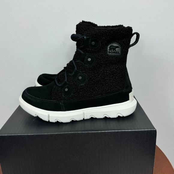 New Sorel Explorer Next Joan Cozy Boots in Black Suede/Faux Shearling Size 6 - Picture 5 of 9